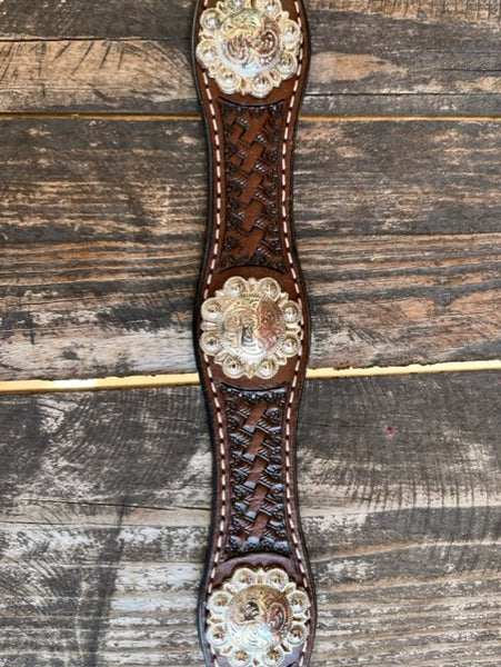 Men's Tooled Leather Belt with Silver Conchos - XABS1003 - Blair's Western Wear Marble Falls, TX