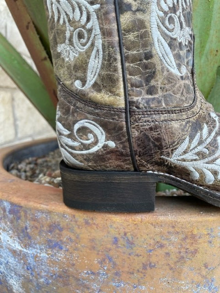 Ladies Distressed Brown Embroidered Dress Boot - A4063 - Blair's Western Wear Marble Falls, TX