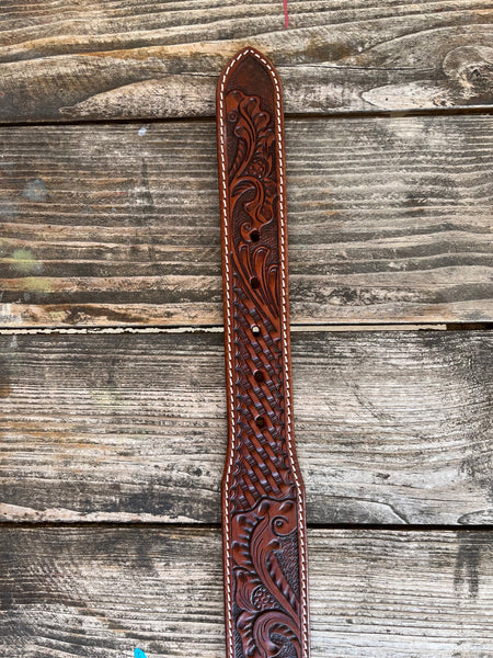 Men's Tooled and Basket Weave Leather Belt - IFB1004 - Blair's Western Wear Marble Falls, TX