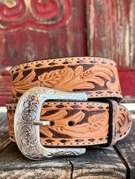Men's Western Brown Tooled Leather Belt - Blair's Western Wear Marble Falls, TX