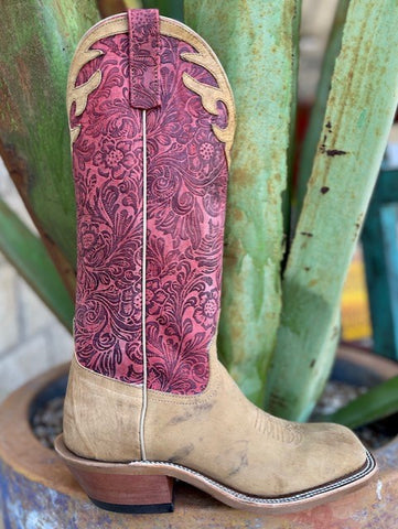 Men's Anderson Bean Western Boot in Tan and Tooled Mauve Top - 337352 - Blair's Western Wear Marble Falls, TX 