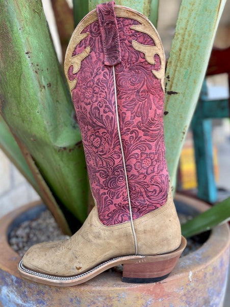 Men's Anderson Bean Western Boot in Tan and Tooled Mauve Top - 337352 - Blair's Western Wear Marble Falls, TX