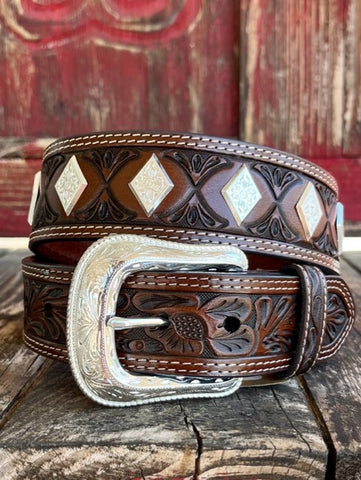 Men's Western Brown Tool Leather Belt with Diamond Conchos - 1605 - Blair's Western Wear Marble Falls, TX