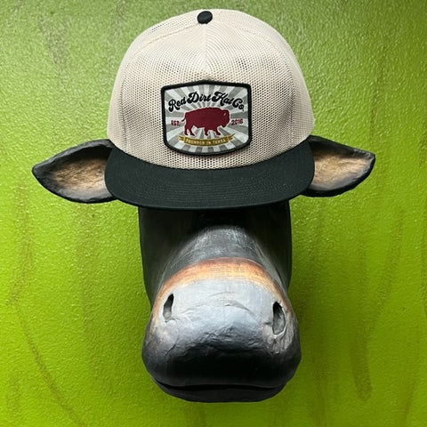 Men's Red Dirt Mesh Cap In Tan & Black With Embroidered Logo Patch - RDHC292 - BLAIR'S WESTERN WEAR MARBLE FALLS, TX 