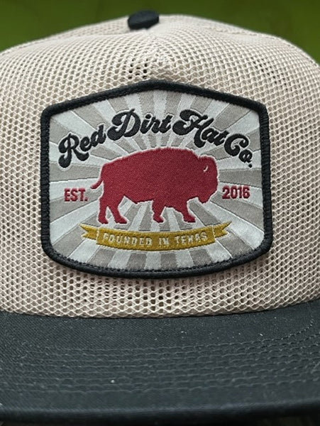 Men's Red Dirt Mesh Cap In Tan & Black With Embroidered Logo Patch - RDHC292 - BLAIR'S WESTERN WEAR MARBLE FALLS, TX