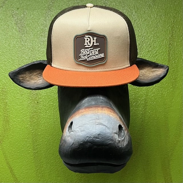 Men's Red Dirt Logo Cap in Brown, Tan, And Orange with Rubber Logo Patch - RDHC227 - BLAIR'S WESTERN WEAR MARBLE FALLS, TX 