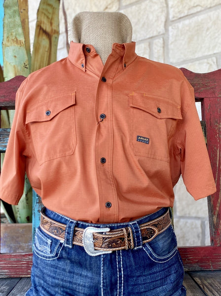 Orange Men's Ariat Short Sleeve Shirt -10048864 Blair's Western Wear Marble Falls, TX 
