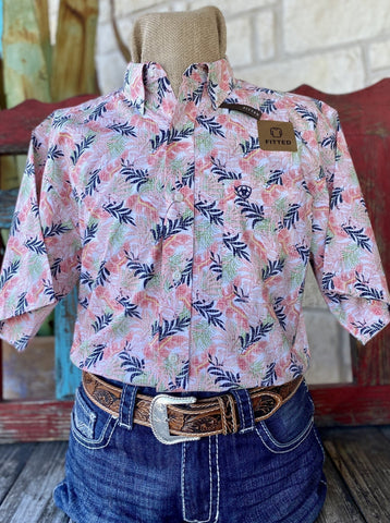 Pink & Blue Men's Ariat Short Sleeve Shirt -10048423 - Blair's Western Wear Marble Falls, TX