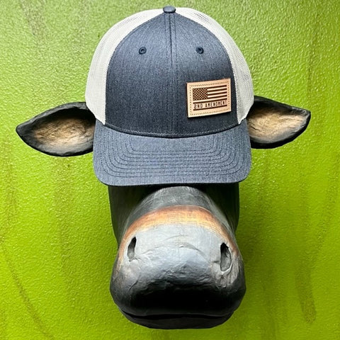 Men's Leather Patch "2nd Amendment" Cap with American Flag in Denim & WHite - Dally435 - BLAIR'S WESTERN WEAR MARBLE FALLS, TX