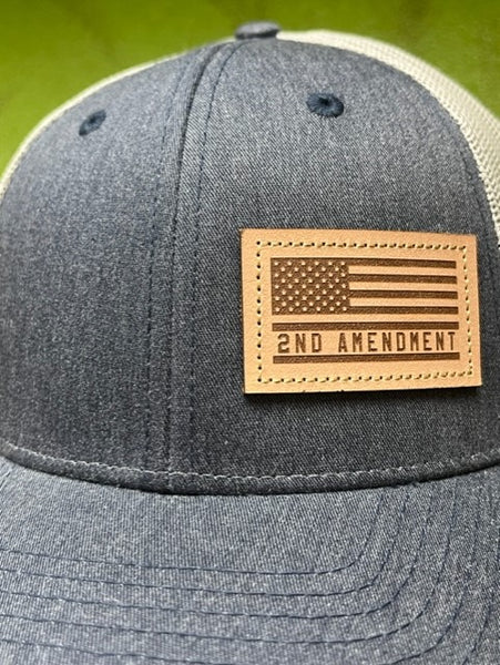 Men's Leather Patch "2nd Amendment" Cap with American Flag in Denim & WHite - Dally435 - BLAIR'S WESTERN WEAR MARBLE FALLS, TX