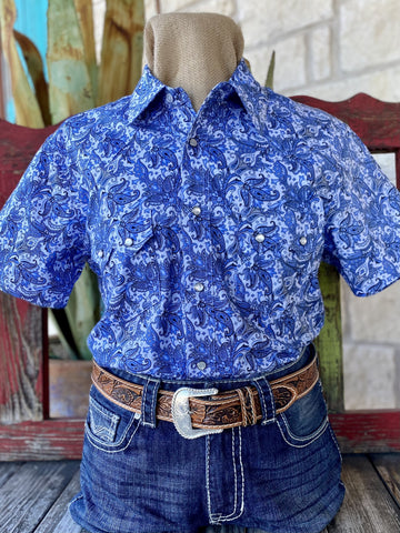 Royal Blue & Lt Blue Pan Handle Men's Short Sleeve Snap Shirt BMN3S03343 - Blair's Western Wear Marble Falls, TX