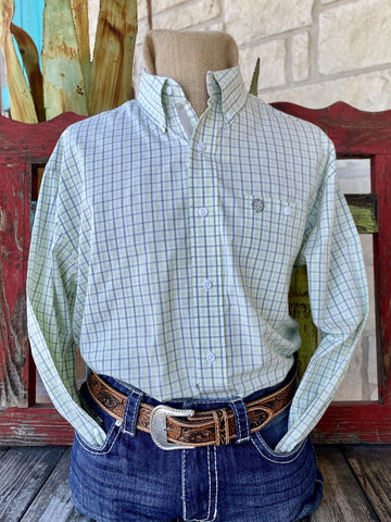 Gray/ Lime Men's Wrangler Western George Strait Shirt -112344885 - Blair's Western Wear Marble Falls, TX