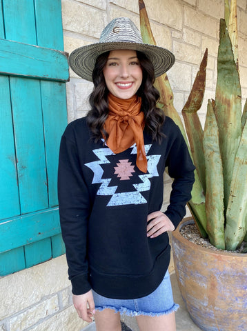 Black with Rust Aztec Ladies Sweatshirt - Durango AZ - Blair's Western Wear Marble Falls,TX