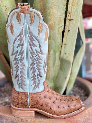 Brandy Brown Lt Blue Top Ladies Full Quill Cowgirl Boots - HW42006 - Blair's Western Wear Marble Falls, TX