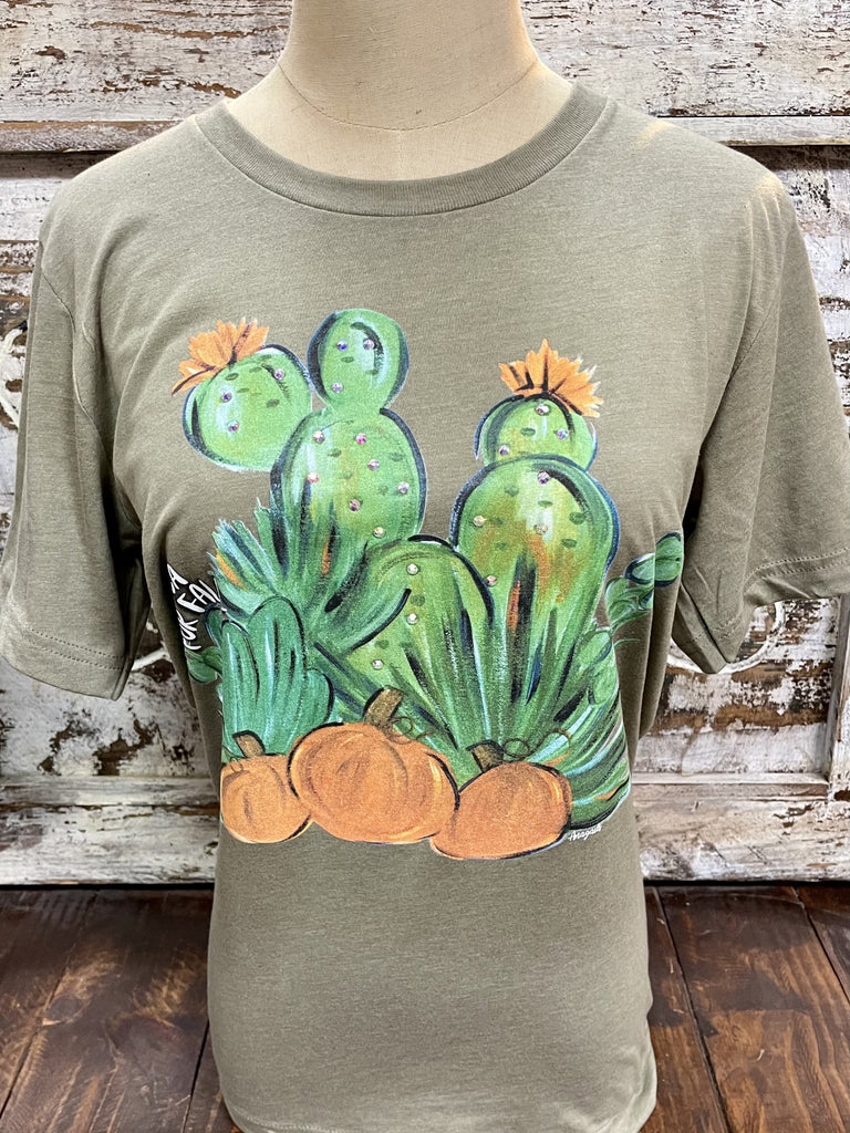Ladies Tan Graphic with cactus & pumpkins - Succa - Blair's Western Wear Marble Falls, TX