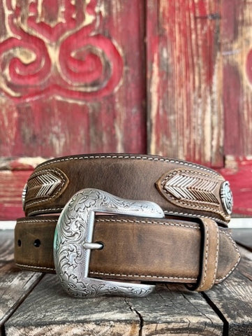 Men's Smooth Leather Belt with Embroidery & Silver Conchos -N2441644 - Blair's Western Wear Marble Falls, TX