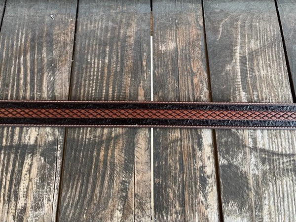 Men's Tooled Leather Belt in Black & Red with Gold & Rose Gold - N2100012133 - Blair's Western Wear Marble Falls, TX