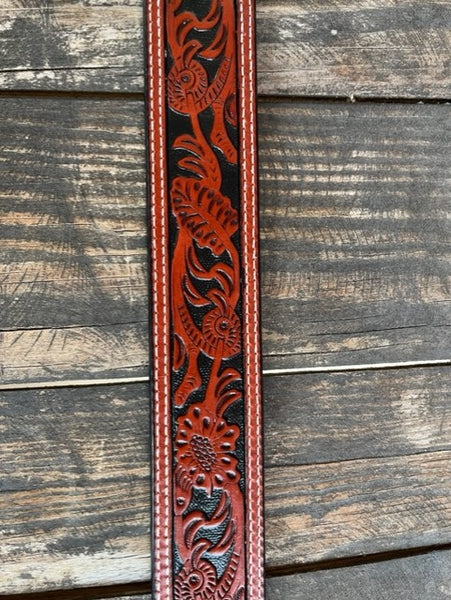Men's Two Toned Leather Belt in Black & Cherry Brown Tooled Leather - N2496908 - Blair's Western Wear Marble Falls, TX