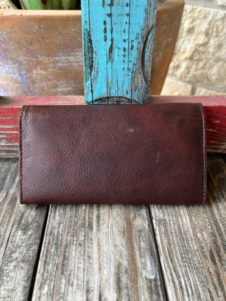 Ladies Tooled Leather Wallet with Rawhide Stitched Edge - ADBGZ393A - Blair's Western Wear Marble Falls, TX