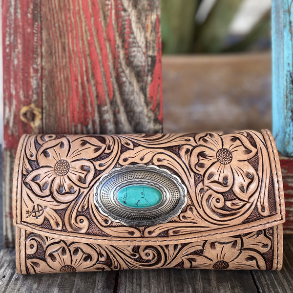 Natural & Turquoise Stone Ladies Hand painted Tool Crossbody / Purse ADBG889S - Blair's Western Wear Marble Falls, TX