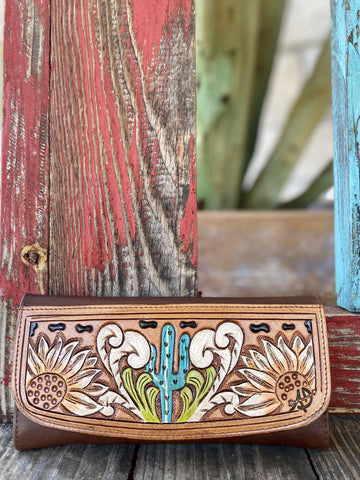 Brown & Turquoise Ladies Hand painted Tool Crossbody / Wallet  ADBGM102N - Blair's Western Wear Marble Falls, TX