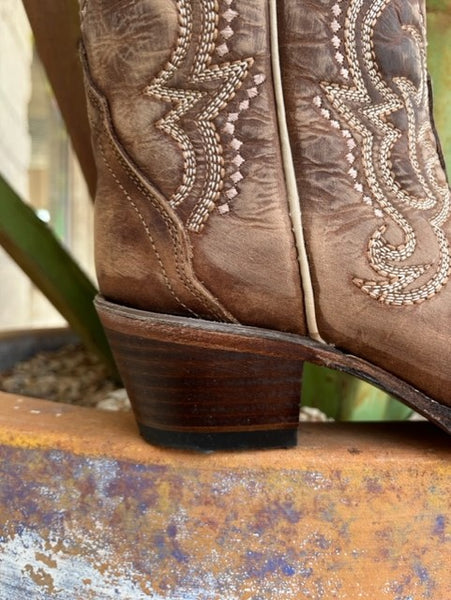 Ladies Embroidered Dress Boot in Brown With Natural Embroiderey - L5893 - Blair's Western Wear Marble Falls, TX