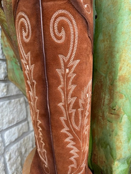 Ladies 21" Top Corral Roughout Dress Boot in Brown & Tan - A4405 - Blair's Western Wear Marble Falls, TX
