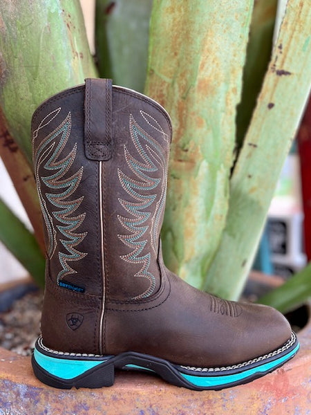Ladies Soft Toe Ariat Work Boot in Brown & Turquoise - 10046862 - Blair's Western Wear Marble Falls, TX 