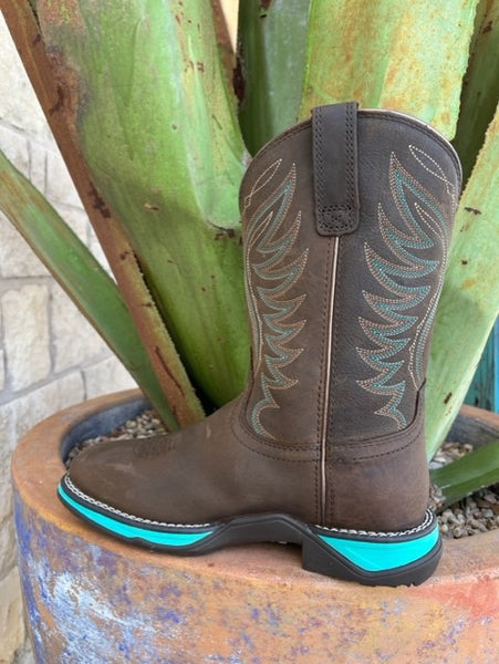 Ladies Soft Toe Ariat Work Boot in Brown & Turquoise - 10046862 - Blair's Western Wear Marble Falls, TX