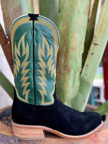 Men's Hyer Boot in Black Roughout and Vintage Green Top - HM12008 - Blair's Western Wear Marble Falls, TX 