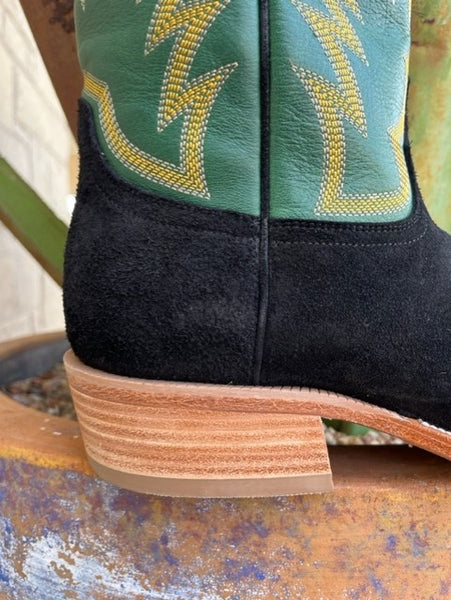 Men's Hyer Boot in Black Roughout and Vintage Green Top - HM12008 - Blair's Western Wear Marble Falls, TX
