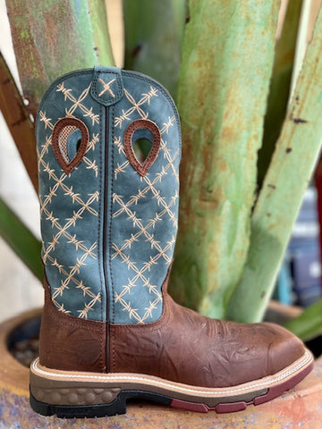 Men's Twisted X Nano Toe Work Boot in Teal & Brown - MXBN002 - Blair's Western Wear Marble Falls, TX 
