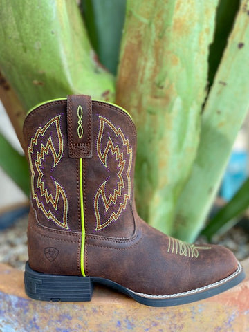 Kids Ariat Boot in Brown/Lime Green/Orange/Purple - 10036040 - Blair's Western Wear Marble Falls, TX 