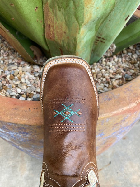 Kids Roper Boot in Brown, Creme, Pink, Blue with Arrow Embroidered Shaft - 91870228287 - Blair's Western Wear Marble Falls, TX