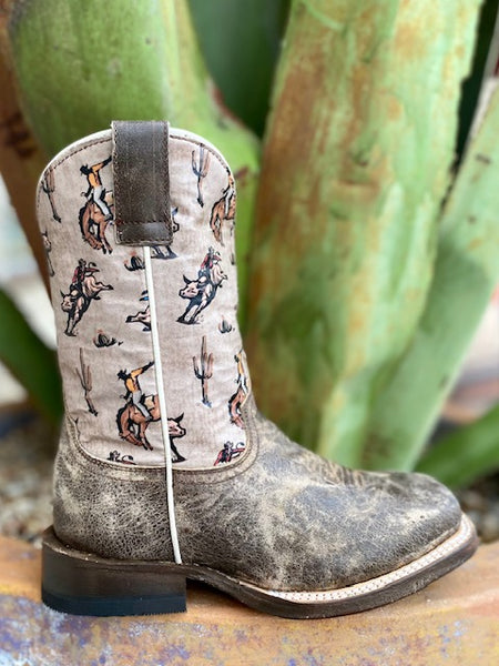 Kids Roper Boot with Distressed Brown Vamp & Bucking Cowboy Shaft - 9189991116 - Blair's Western Wear Marble Falls, TX 