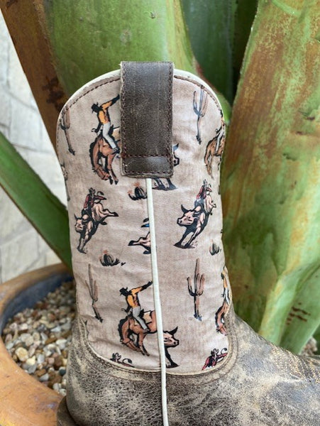Kids Roper Boot with Distressed Brown Vamp & Bucking Cowboy Shaft - 9189991116 - Blair's Western Wear Marble Falls, TX