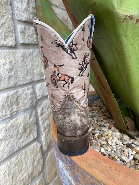 Kids Roper Boot with Distressed Brown Vamp & Bucking Cowboy Shaft - 9189991116 - Blair's Western Wear Marble Falls, TX