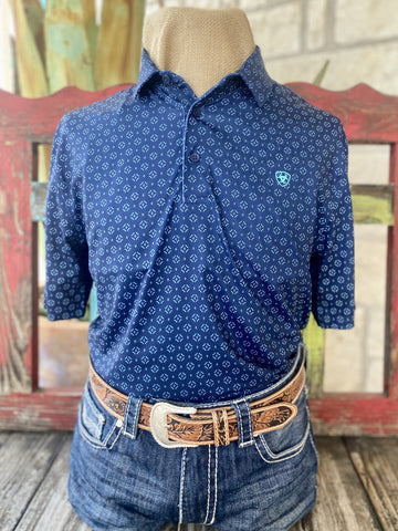 Blue & Turquoise Men's Ariat Short Sleeve Pullover - 10051362 - Blair's Western Wear Marble Falls, TX