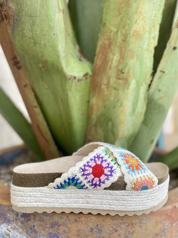 Ladies Crocheted Flower Criscross Strap Platfrom Sandal - GPLF36BB0 - Blair's Western Wear Marble Falls, TX 