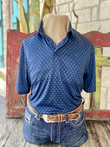 Navy & Blue Pattern Men's Ariat Short Sleeve Pullover - 10051372 - Blair's Western Wear Marble Falls, TX