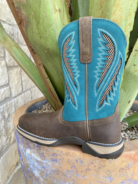 Women's Steel Toe Work Boot in Blue and Chocolate - 10031663 - Blair's Western Wear Marble Falls, TX