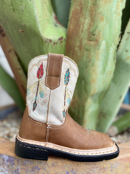 Infant Roper Boot in Brown/Cream/Pink/Red/Blue Embroidered Arrows w/ Zipper - 91679128287 - Blair's Western Wear Marble Falls, TX 