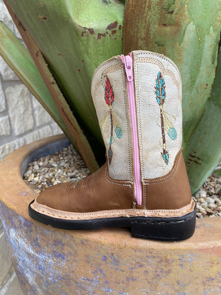 Infant Roper Boot in Brown/Cream/Pink/Red/Blue Embroidered Arrows w/ Zipper - 91679128287 - Blair's Western Wear Marble Falls, TX