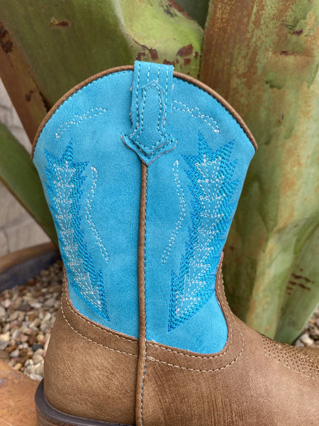 Kids Roper Boot with Zipper in Turquoise & Brown - 91719002924 - Blair's Western Wear Marble Falls, TX
