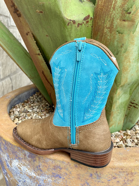 Kids Roper Boot with Zipper in Turquoise & Brown - 91719002924 - Blair's Western Wear Marble Falls, TX