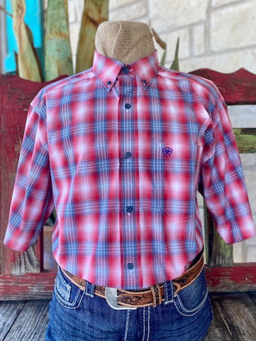 Men's Ariat Button Down in Red White And Blue Plaid Short Sleeve - 10044890 - Blair's Western Wear Marble Falls, TX 