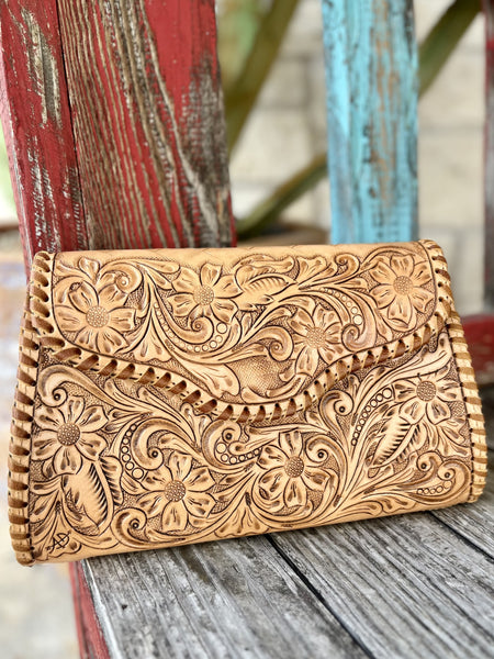 Tan Leather American Darling Crossbody Purse / Clutch ADBG1137A - Blair's Western Wear Marble Falls, TX