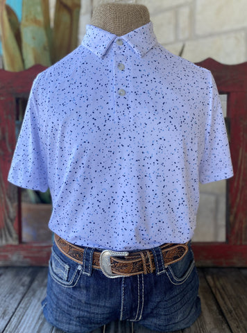 White with Blue Dots Men's Burlebo Short Sleeve - 0008PBUSPW - BLAIR'S Western Wear located in Marble Falls TX