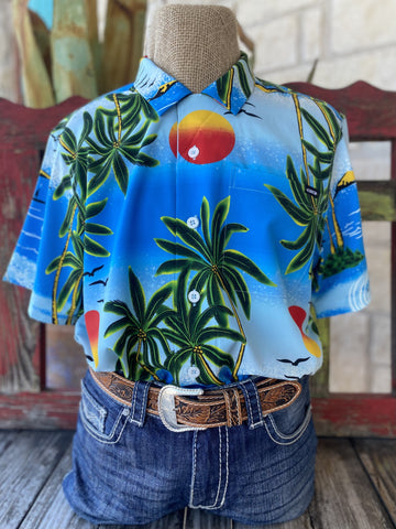 Turquoise, Orange & Green Tropical Cinch Shirt - MTW1401039 - Blair's Western Wear located in Marble Falls Tx