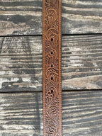 Ladies Tooled Leather BElt with Etched Square Buckle - C50189 - Blair's Western Wear Marble Falls, TX